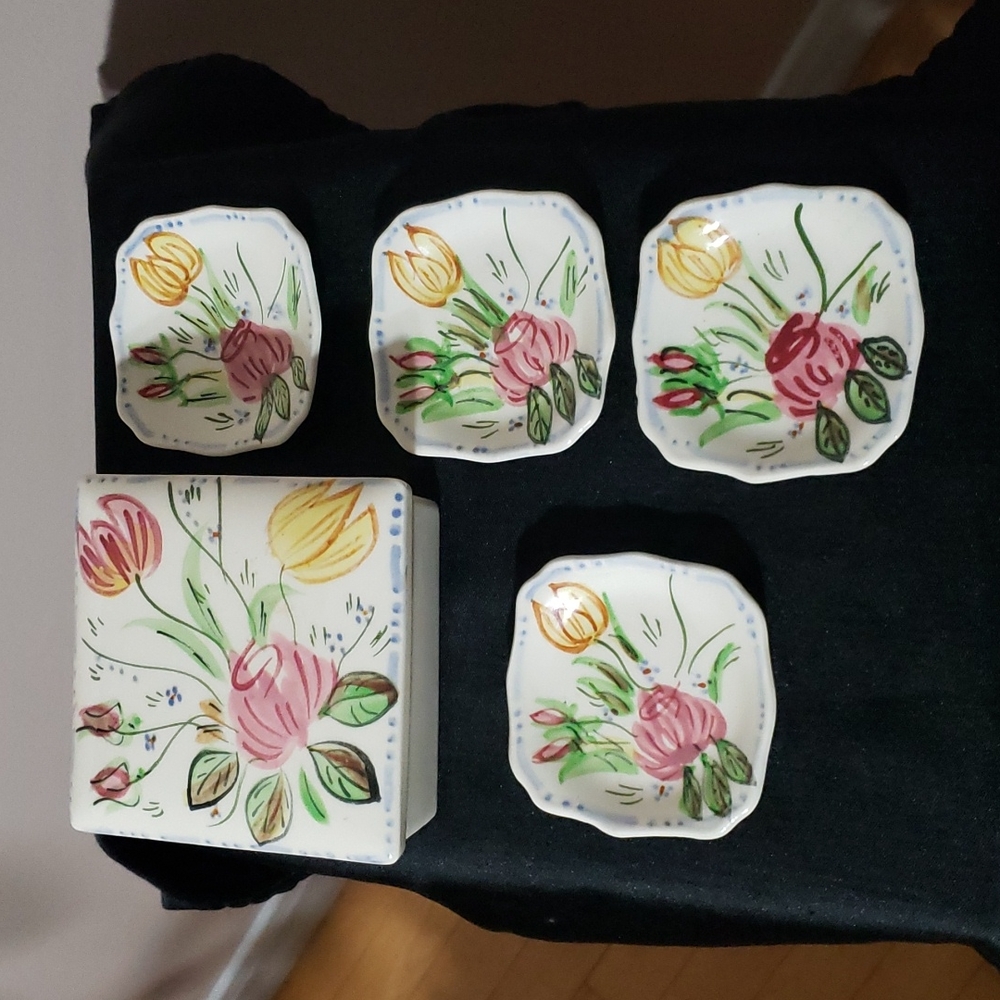 BLUE RIDGE Handpainted Underglazed Flower Southern Potteries Delicate Coasters.